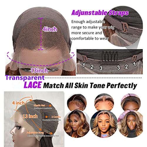 Manorshen Highlight 13x4 Lace Frontal Wigs Human Hair Ombre 4/27 Colored Honey Blonde Frontal Wigs Pre Plucked With Baby Hair 150% Density Body Wave Human Hair Lace Front Wig For Black Women - Image 3