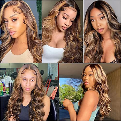Manorshen Highlight 13x4 Lace Frontal Wigs Human Hair Ombre 4/27 Colored Honey Blonde Frontal Wigs Pre Plucked With Baby Hair 150% Density Body Wave Human Hair Lace Front Wig For Black Women - Image 7