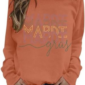 Mardi Gras Sweatshirt Women Mardi Print Long Sleeve Sweatshirt Casual Sweatshirt Printed Crew Neck Shirt