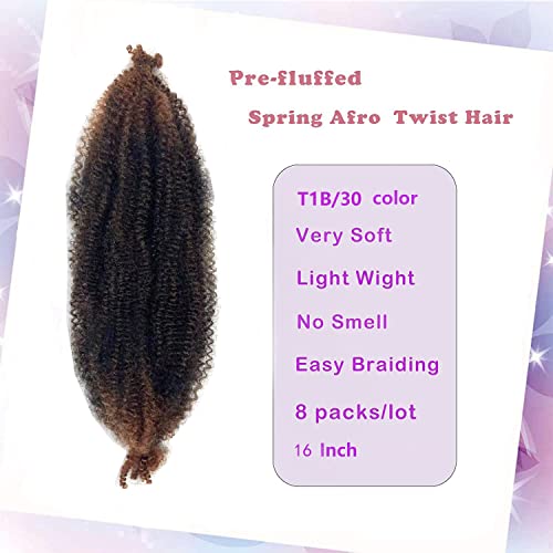 Marley Twist Braiding Hair 16 Inch Pre-Separated Springy Afro Twist Hair Extension 8 packs Afro Twist Crochet Hair Braids Spring Twist for Black Women(16 Inch, T1B/30#) - Image 2