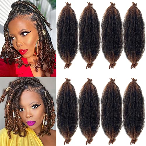 Marley Twist Braiding Hair 16 Inch Pre-Separated Springy Afro Twist Hair Extension 8 packs Afro Twist Crochet Hair Braids Spring Twist for Black Women(16 Inch, T1B/30#)