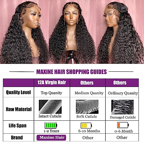 Maxine 14A 13x4 Water Wave Lace Front Wigs Virgin Human Hair 200 Density Transparent HD Lace Front Wig Deep Wave Lace Front Wigs Human Hair for Women Pre Plucked with Baby Hair 24 Inch - Image 4