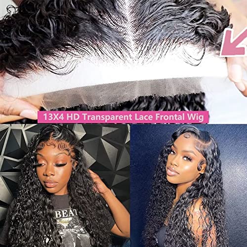 Maxine 14A 13x4 Water Wave Lace Front Wigs Virgin Human Hair 200 Density Transparent HD Lace Front Wig Deep Wave Lace Front Wigs Human Hair for Women Pre Plucked with Baby Hair 24 Inch - Image 5