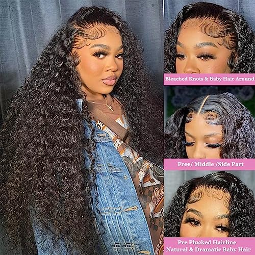Maxine 14A 13x4 Water Wave Lace Front Wigs Virgin Human Hair 200 Density Transparent HD Lace Front Wig Deep Wave Lace Front Wigs Human Hair for Women Pre Plucked with Baby Hair 24 Inch - Image 3