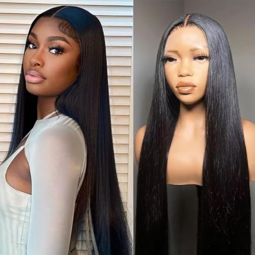 Maxine 250% Density 5x5 HD Transparent Lace Front Wig 32 Inch Straight Wave 5x5 Lace Closure Wigs Human Hair for Women 10a Brazilian Human Hair Wigs Pre Plucked with Baby Hair 10A