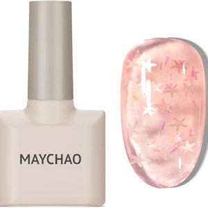 MAYCHAO Jelly Gel Nail Polish -15ML Sheer Pink Jelly Gel Polish Soak Off UV LED Nude Star Pink Nail Polish for DIY Manicure Home Salon Nail Art