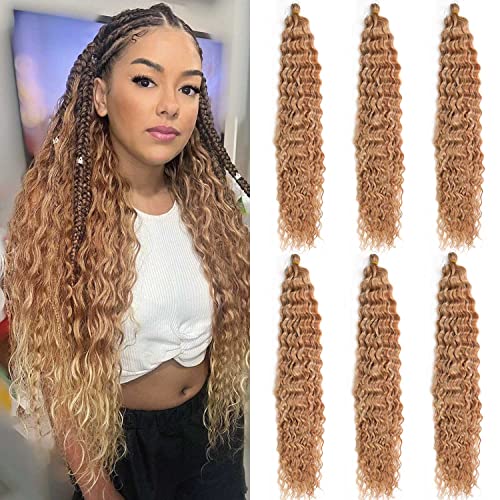 MAYSA Ombre Ocean Wave Crochet Hair Extensions,22inch 6Packs Soft Synthetic Curly Crochet Hair Wave Braiding Crochet Hair #M30/60 Brown mix Blonde