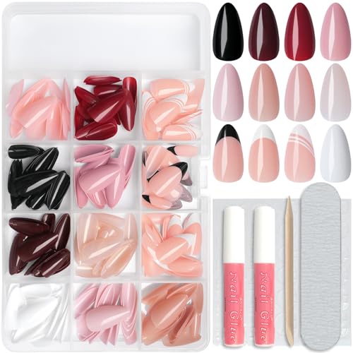 Medium Almond Press on Nails Pack Acrylic Stick on Nails, 288pc Medium Fake Nails Press ons with Glue on Nails Adhesive Tabs, Colored Press on Nails Almond Artificial False Nails for Women
