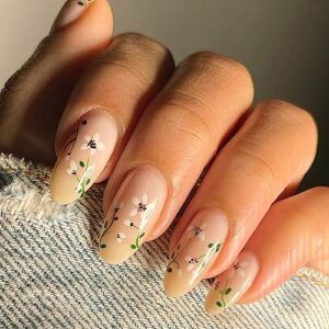 Medium Almond Shape Floral Artificial Press On Nails for Women with Glue Included