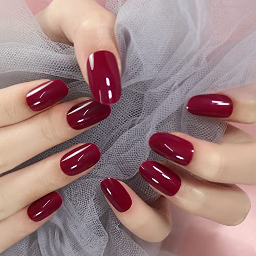 Medium Length Purple Red Press on Nails Glossy Oval False Nails Fake Fingernails Art Tips Set for Party Daily Office DIY