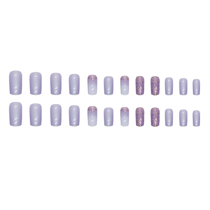Purple Sequin Glitter Gradient Medium Square Press-On Nails for Women - Image 4