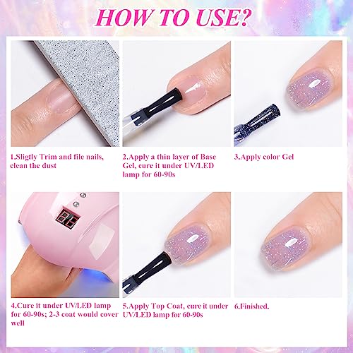 6-Color Holographic Glitter Gel Polish Set for DIY Nail Art - Shimmering Finish - Image 6