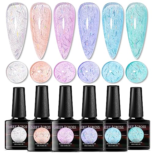 6-Color Holographic Glitter Gel Polish Set for DIY Nail Art - Shimmering Finish