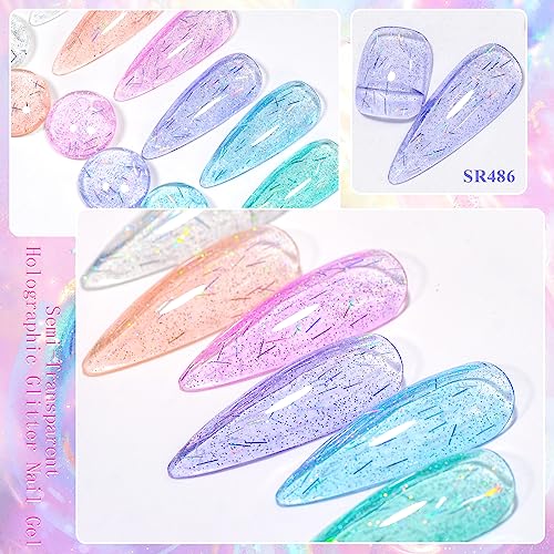 6-Color Holographic Glitter Gel Polish Set for DIY Nail Art - Shimmering Finish - Image 4