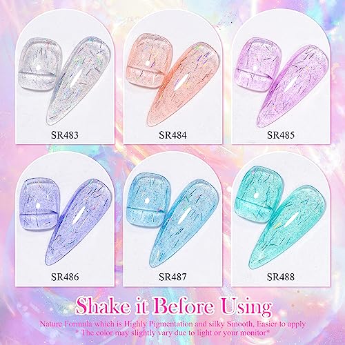 6-Color Holographic Glitter Gel Polish Set for DIY Nail Art - Shimmering Finish - Image 3
