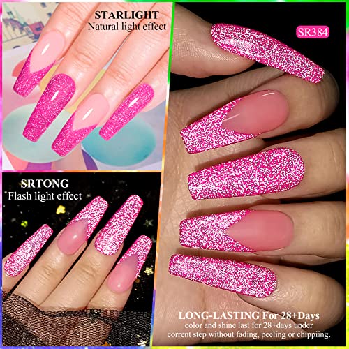 MEET ACROSS 6 Colors Neon Reflective Glitter Gel Nail Polish Kit with LED Lamp for DIY Manicure - Image 5