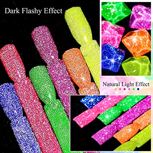 MEET ACROSS 6 Colors Neon Reflective Glitter Gel Nail Polish Kit with LED Lamp for DIY Manicure - Image 2