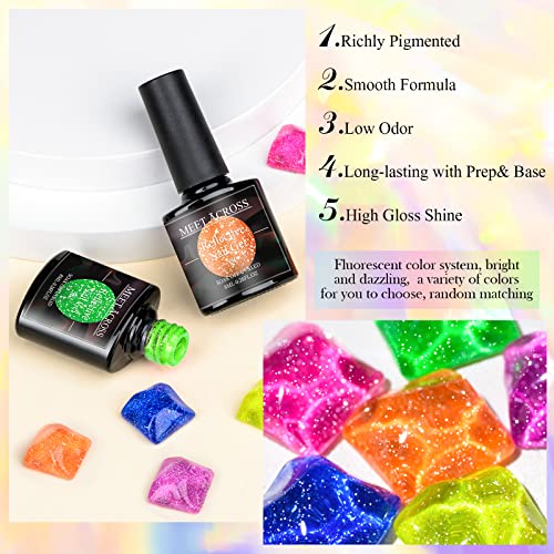 MEET ACROSS 6 Colors Neon Reflective Glitter Gel Nail Polish Kit with LED Lamp for DIY Manicure - Image 7