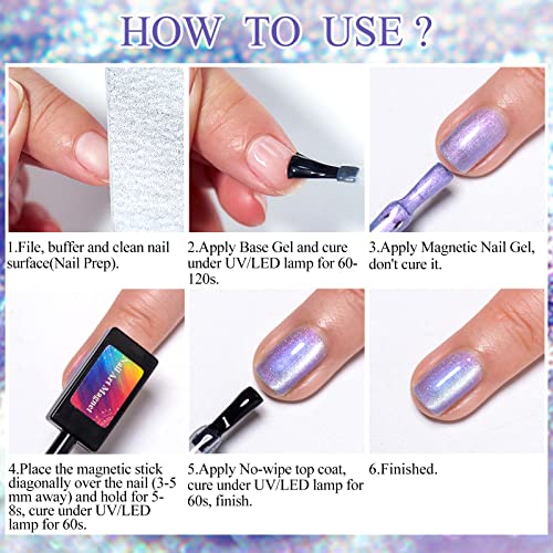 MEET ACROSS Cat Eye Gel Polish Mermaid Glitter Nail Polish Set Soak Off UV LED Light Magic Gel Nail Polish Kit Manicure Nail Art Gift Kit 6 Colors Free Magnet Stick (Mermaid Glitter) - Image 4