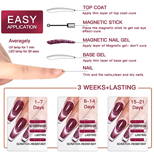 MEET ACROSS Cat Eye Gel Polish Mermaid Glitter Nail Polish Set Soak Off UV LED Light Magic Gel Nail Polish Kit Manicure Nail Art Gift Kit 6 Colors Free Magnet Stick (Mermaid Glitter) - Image 5