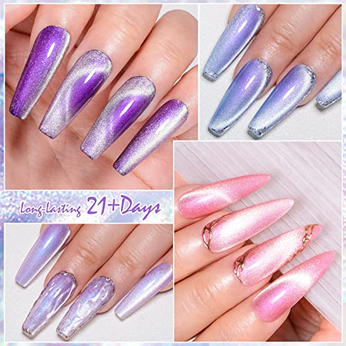 MEET ACROSS Cat Eye Gel Polish Mermaid Glitter Nail Polish Set Soak Off UV LED Light Magic Gel Nail Polish Kit Manicure Nail Art Gift Kit 6 Colors Free Magnet Stick (Mermaid Glitter) - Image 2