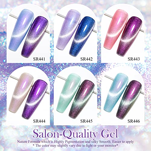 MEET ACROSS Cat Eye Gel Polish Mermaid Glitter Nail Polish Set Soak Off UV LED Light Magic Gel Nail Polish Kit Manicure Nail Art Gift Kit 6 Colors Free Magnet Stick (Mermaid Glitter) - Image 6