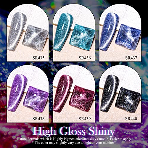 MEET ACROSS Reflective Glitter Cat Eye Gel Nail Polish Set, Sparky Diamond Cateye Nail Polish, Magnetic Gel Polish, Soak off UV Gel Nail Polish with Magnet Stick for Nail Art Salon and DIY - Image 6