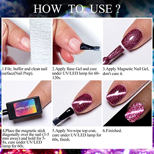 MEET ACROSS Reflective Glitter Cat Eye Gel Nail Polish Set, Sparky Diamond Cateye Nail Polish, Magnetic Gel Polish, Soak off UV Gel Nail Polish with Magnet Stick for Nail Art Salon and DIY - Image 7