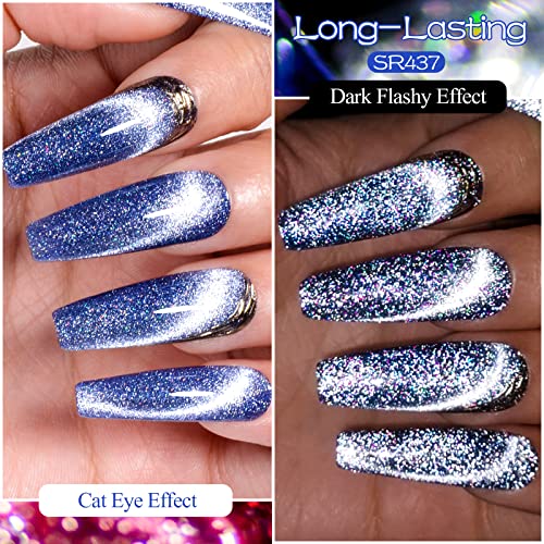 MEET ACROSS Reflective Glitter Cat Eye Gel Nail Polish Set, Sparky Diamond Cateye Nail Polish, Magnetic Gel Polish, Soak off UV Gel Nail Polish with Magnet Stick for Nail Art Salon and DIY - Image 4