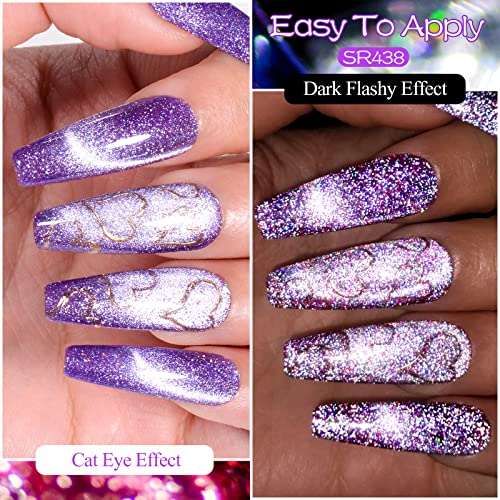 MEET ACROSS Reflective Glitter Cat Eye Gel Nail Polish Set, Sparky Diamond Cateye Nail Polish, Magnetic Gel Polish, Soak off UV Gel Nail Polish with Magnet Stick for Nail Art Salon and DIY - Image 3