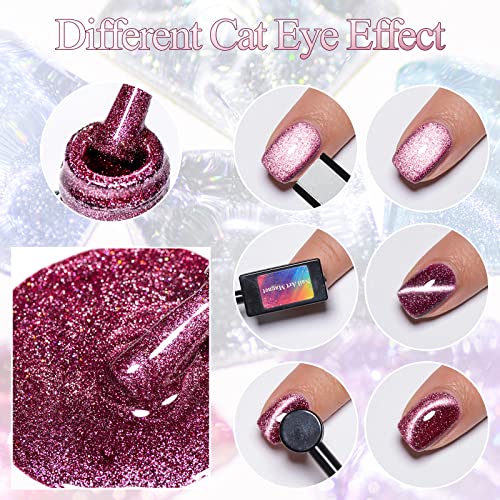 MEET ACROSS Reflective Glitter Cat Eye Gel Nail Polish Set, Sparky Diamond Cateye Nail Polish, Magnetic Gel Polish, Soak off UV Gel Nail Polish with Magnet Stick for Nail Art Salon and DIY - Image 5