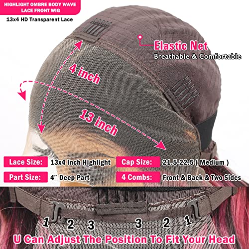 MEGALOOK 28 Inch Ombre Purple Body Wave Brazilian Virgin Human Hair Lace Front Wig 180% Density - Image 7