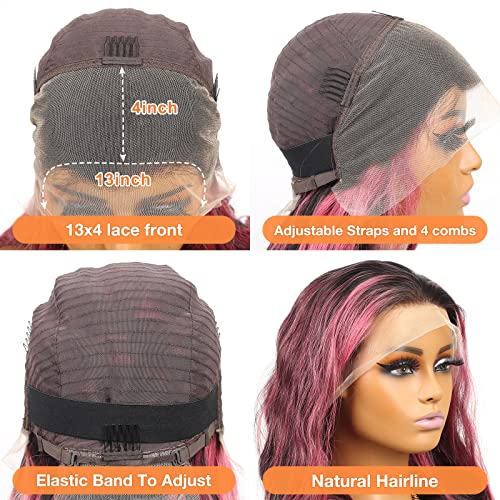 MEGALOOK 28 Inch Ombre Purple Body Wave Brazilian Virgin Human Hair Lace Front Wig 180% Density - Image 8