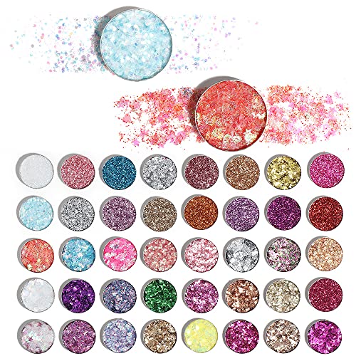 MEICOLY Glitter Eyeshadow Palette, 40 Colors Pressed Pigmented Mineral Ultra Shimmer Sequin Face Paint Glitter Palette, Self Glue Pallete Eye Shadow Make up Pallets for Women - Image 3