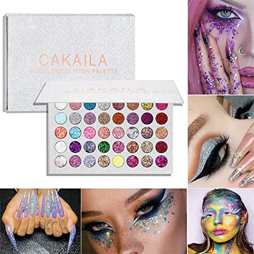 MEICOLY Glitter Eyeshadow Palette, 40 Colors Pressed Pigmented Mineral Ultra Shimmer Sequin Face Paint Glitter Palette, Self Glue Pallete Eye Shadow Make up Pallets for Women - Image 2
