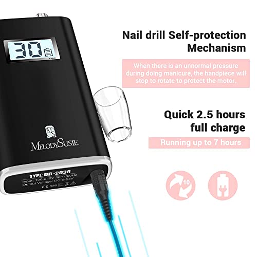 MelodySusie Professional Rechargeable 30000 RPM Nail Drill, Portable E-File with Long Life Battery, Electric Tool for Acrylic Nail Natural Extension Poly Nail Gel, High Speed, Low Heat - Image 5