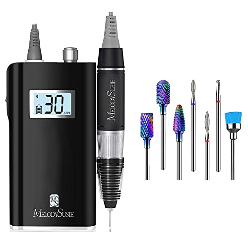 MelodySusie Professional Rechargeable 30000 RPM Nail Drill, Portable E-File with Long Life Battery, Electric Tool for Acrylic Nail Natural Extension Poly Nail Gel, High Speed, Low Heat