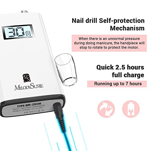 MelodySusie Rechargeable 30000 RPM Nail Drill with Long Life Battery and 300 Sanding Bands (Black) - Image 5