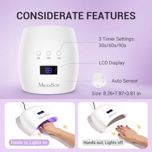 MelodySusie Semi Cured Gel Nail Strips (Red Glitter) and Melodysusie UV LED Nail Lamp True 54W Professional Dryer for Gel Polish Curing with 3 Timer Setting - Image 4