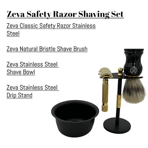 Men Safety Razor Shaving Gift Kit | Vintage Wet Shave Grooming Set for Men - Includes: Safety Razor, Hair Shaving Brush, Drip Shave Stand, Shave Soap, Bowl & Double Edge Razor Blades (Bronze) - Image 2