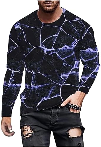 Men's Valentine Shirt Clearance Deals, T-Shirts for Mens Long Sleeve Trendy Love Heart Printed Crewneck Workout Sports