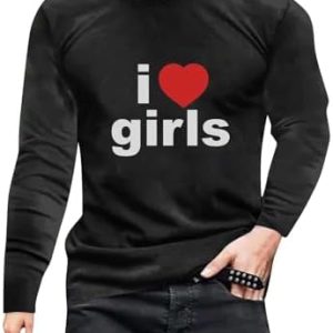 Men's Valentine's Day T-Shirt 2024 Daily Deals,T-Shirts for Mens Trendy Love Heart Printed Fashion Long Sleeve Tee Tops for