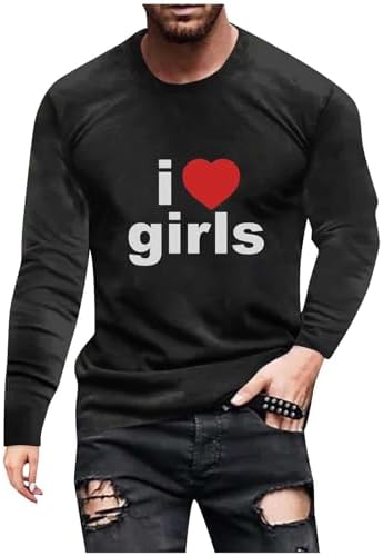 Men's Valentine's Day T-Shirt 2024 Daily Deals,T-Shirts for Mens Trendy Love Heart Printed Fashion Long Sleeve Tee Tops for