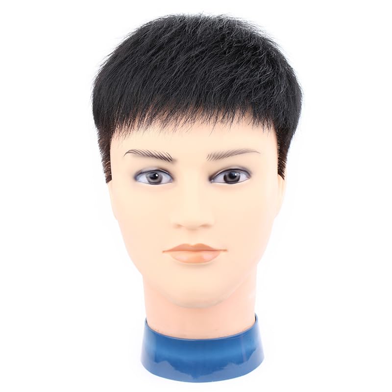 Mens Wigs, Soft Thin Skin Wig Replacement Hair Piece, Natural Black Toupee Replacement System for Covering Receding Hairline,Short,16x18cm