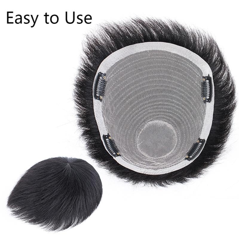 Mens Wigs, Soft Thin Skin Wig Replacement Hair Piece, Natural Black Toupee Replacement System for Covering Receding Hairline,Short,16x18cm - Image 5