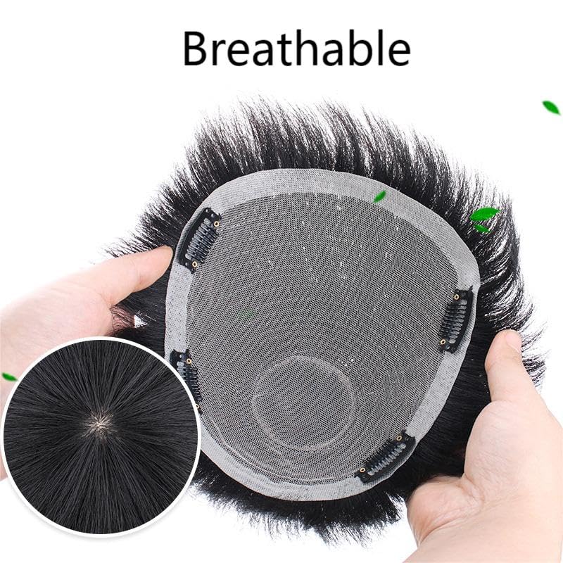 Mens Wigs, Soft Thin Skin Wig Replacement Hair Piece, Natural Black Toupee Replacement System for Covering Receding Hairline,Short,16x18cm - Image 4