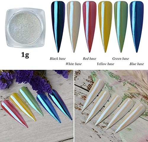 Mermaid Chrome Nail Powder, 2 Jars Neon Iridescent Chrome Powder Aurora Nail Powders Mermaid Pearl Magic Mirror Glitter Effect Pigment Powder Dust Manicure Tips with Sponge Applicators - Image 2