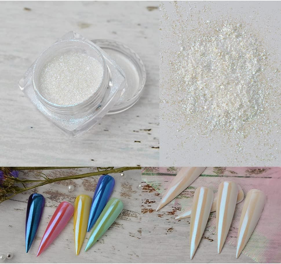 Mermaid Chrome Nail Powder, 2 Jars Neon Iridescent Chrome Powder Aurora Nail Powders Mermaid Pearl Magic Mirror Glitter Effect Pigment Powder Dust Manicure Tips with Sponge Applicators - Image 7