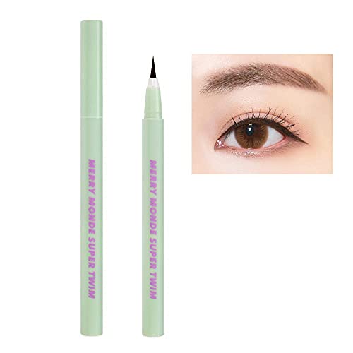 Merry Monde Multicolor Super Slim Long Lasting Eyeliner Vegan Easy Ultra-Fine Felt Tip Pen Liquid Korean K Beauty Waterproof Mechanical Eye Liner Makeup (Dark Brown)