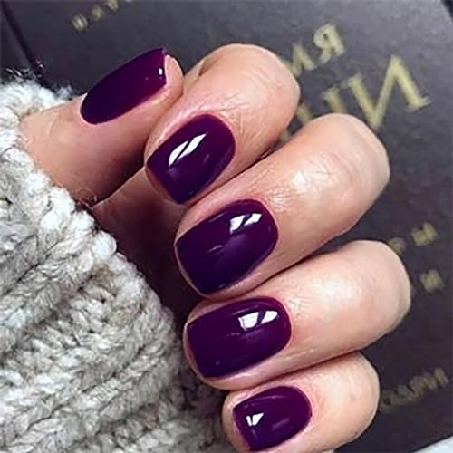 MERVF Square Press on Nails Short Purple Fake Nails Squoval Glue on Nails Press ons Solid Color Acrylic Nails 24pcs Glossy False Nails